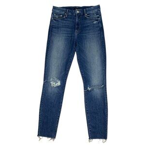 Mother High Waisted The Looker Ankle Fray Jeans 27 Furiously Happy Skinny Ripped